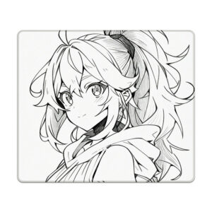 Gaming Mouse Pad, Black‑White Line Art Anime Girl E‑Sports Mouse Mat