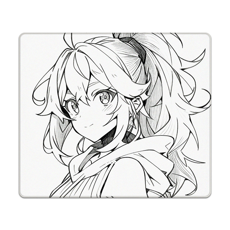 Gaming Mouse Pad, Black‑White Line Art Anime Girl E‑Sports Mouse Mat