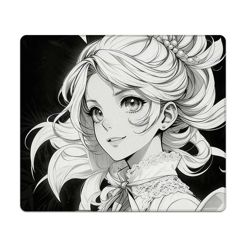 Gaming Mouse Pad, Black‑White Line Art Anime Girl E‑Sports Mouse Mat - Image 4