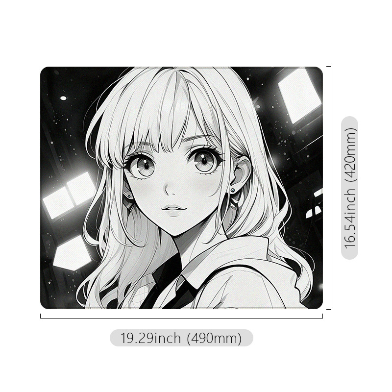 Gaming Mouse Pad, Black‑White Line Art Anime Girl E‑Sports Mouse Mat - Image 2