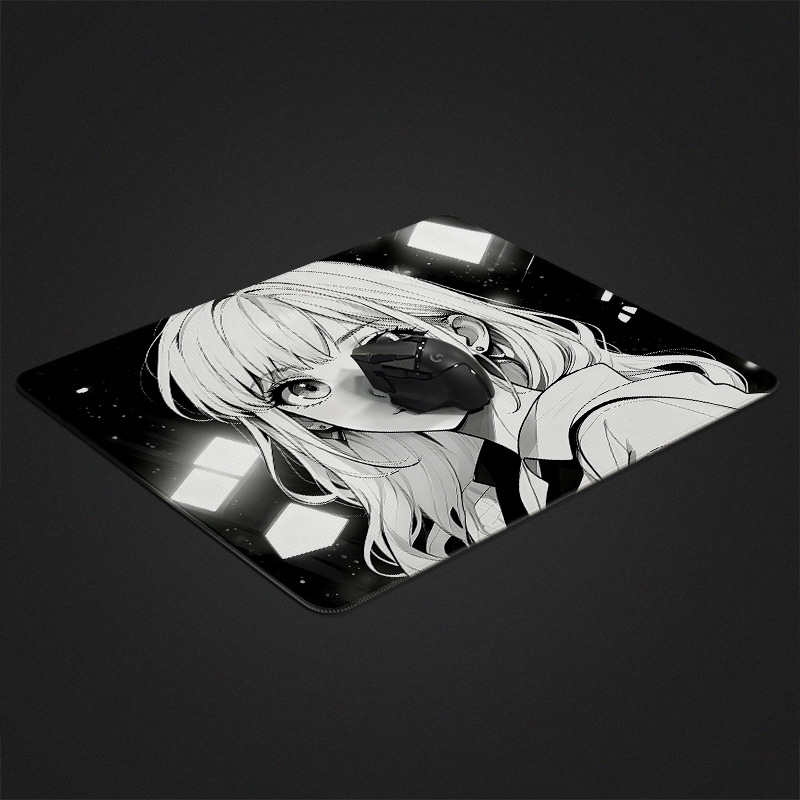 Gaming Mouse Pad, Black‑White Line Art Anime Girl E‑Sports Mouse Mat - Image 3
