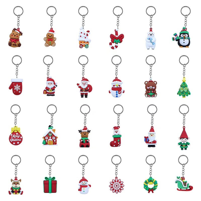 Christmas PVC Keychains Cute Cartoon Key Ring Pendant